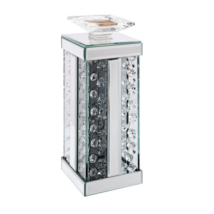Wood and Glass Candle Holder with Faux Crystal Studs, Clear, Set of Two, Small