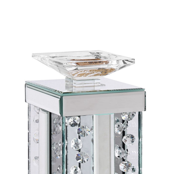 Wood and Glass Candle Holder with Faux Crystal Studs, Clear, Set of Two, Large