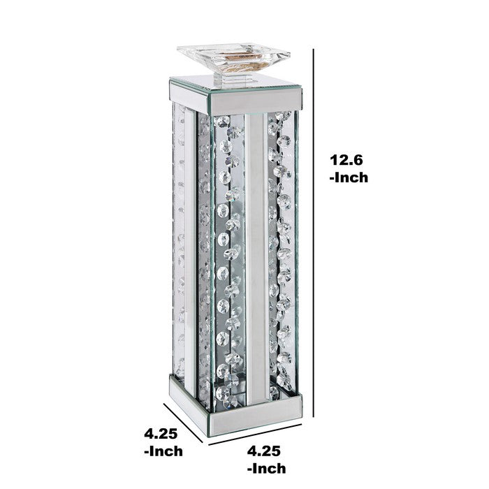 Wood and Glass Candle Holder with Faux Crystal Studs, Clear, Set of Two, Large