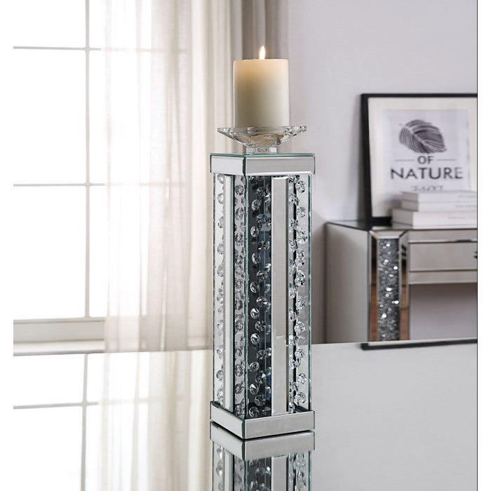 Wood and Glass Candle Holder with Faux Crystal Studs, Clear, Set of Two, Large