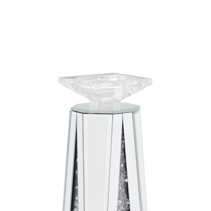 Wood and Glass Candle Holder with Faux Crystal Inserts, Clear, Set of Two, Small