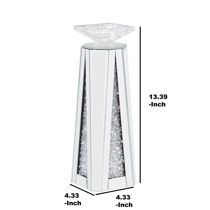 Wood and Glass Candle Holder with Faux Crystal Inserts, Clear, Set of Two, Small