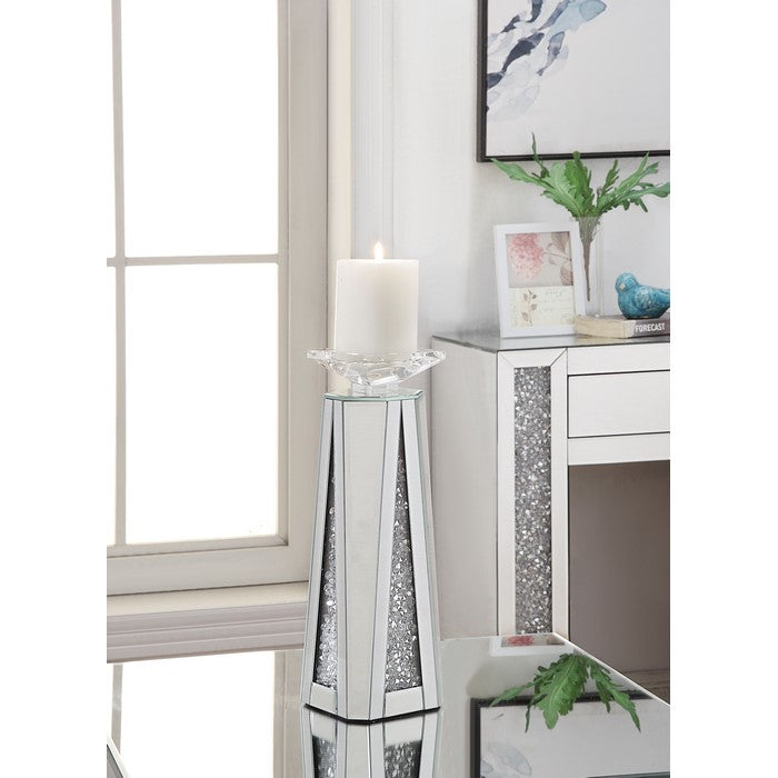 Wood and Glass Candle Holder with Faux Crystal Inserts, Clear, Set of Two, Small