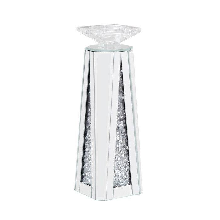 Wood and Glass Candle Holder with Faux Crystal Inserts, Clear, Set of Two, Small