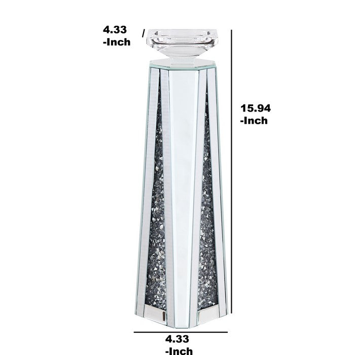 Wood and Glass Candle Holder with Faux Crystal Inserts, Clear, Set of Two, Large