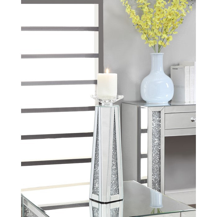 Wood and Glass Candle Holder with Faux Crystal Inserts, Clear, Set of Two, Large