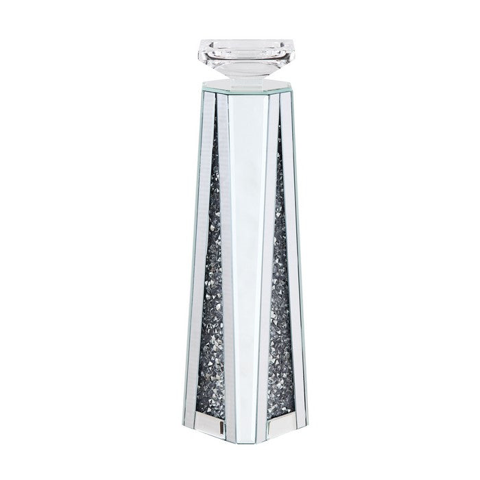 Wood and Glass Candle Holder with Faux Crystal Inserts, Clear, Set of Two, Large