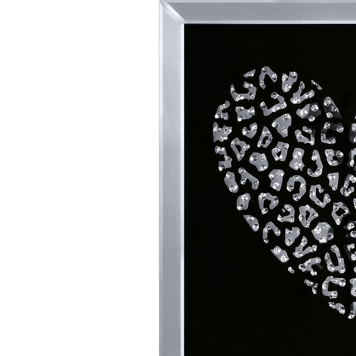 decorative Wood and Mirror Heart Wall Art, Black and Clear