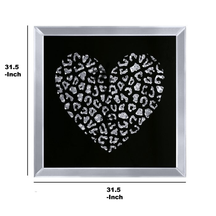 decorative Wood and Mirror Heart Wall Art, Black and Clear