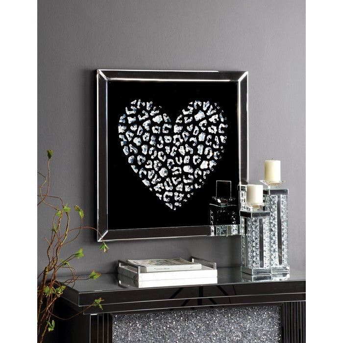 decorative Wood and Mirror Heart Wall Art, Black and Clear
