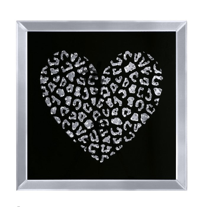decorative Wood and Mirror Heart Wall Art, Black and Clear