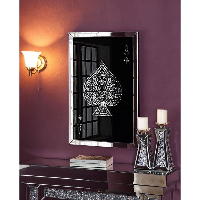 Wood and Mirror Wall Art with Ace Design, Black and Clear