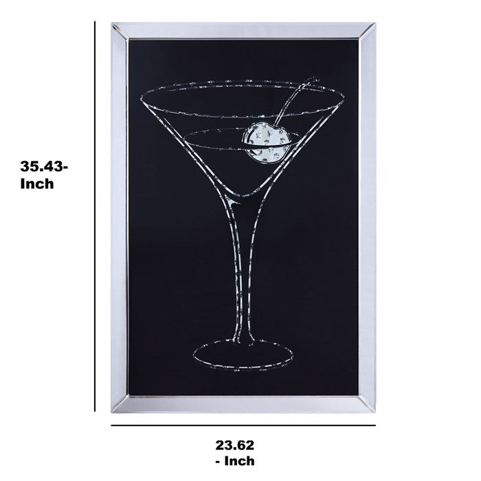 Wood and Mirror Martini Glass Wall Art, Clear and Black