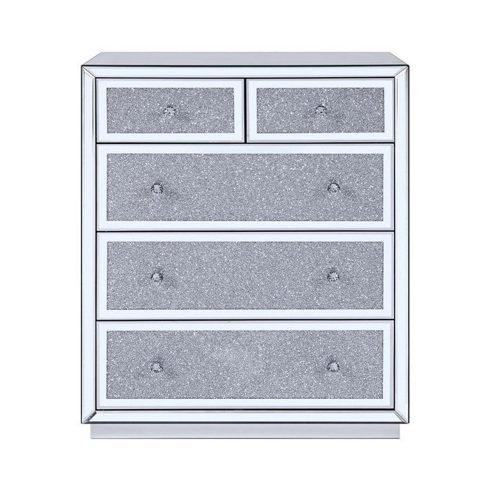 Wood and Mirror Accent Cabinet with Five Drawers, Clear