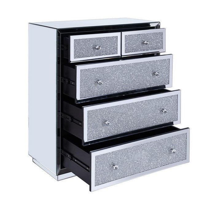 Wood and Mirror Accent Cabinet with Five Drawers, Clear