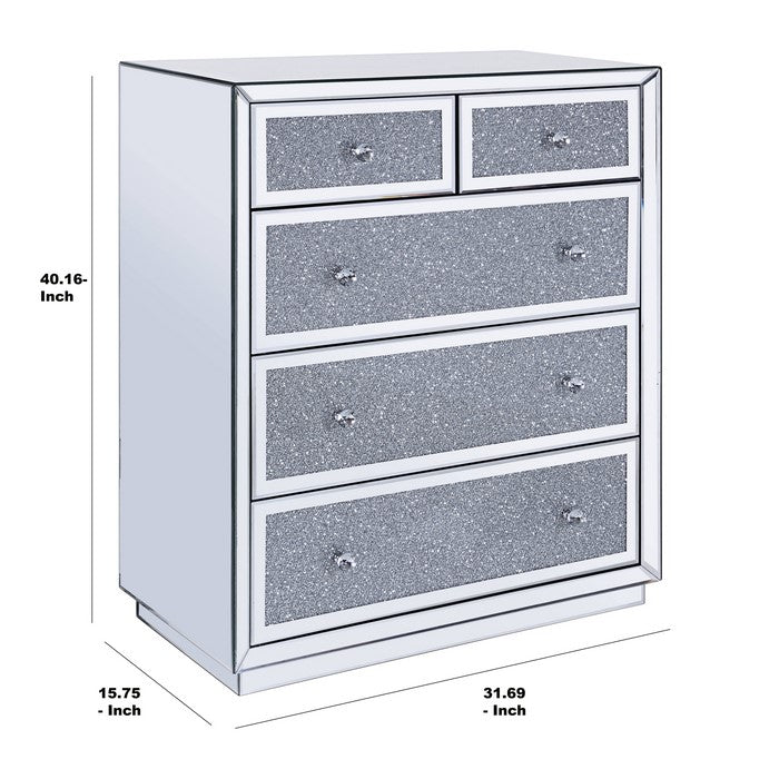 Wood and Mirror Accent Cabinet with Five Drawers, Clear