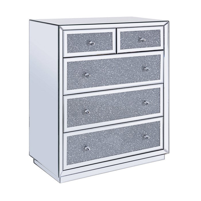 Wood and Mirror Accent Cabinet with Five Drawers, Clear