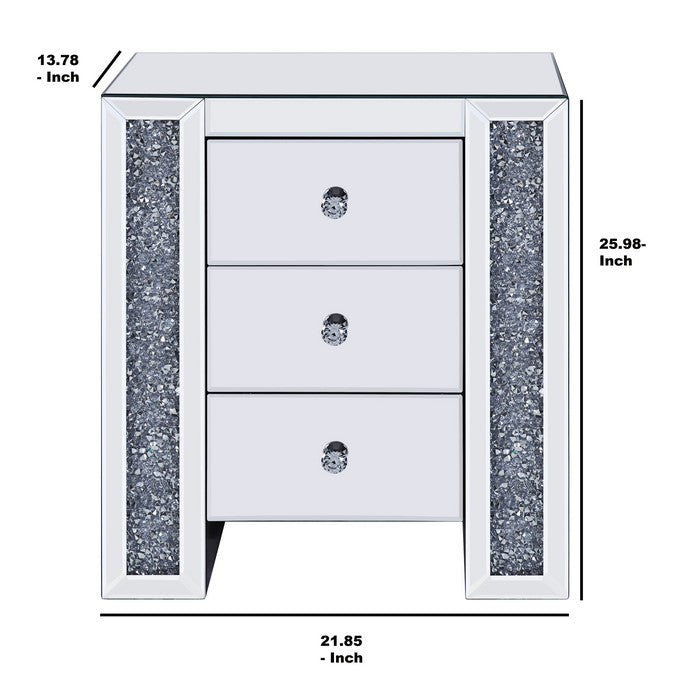 Wood and Mirror Nightstand with Three Drawers, Clear