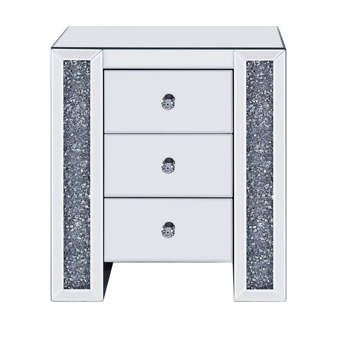 Wood and Mirror Nightstand with Three Drawers, Clear
