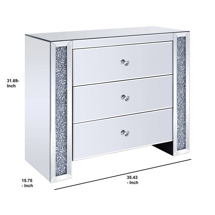 Wood and Mirror Cabinet with Three Drawers, Clear