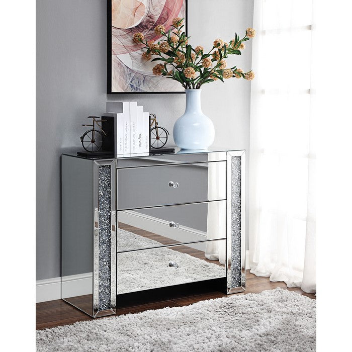 Wood and Mirror Cabinet with Three Drawers, Clear
