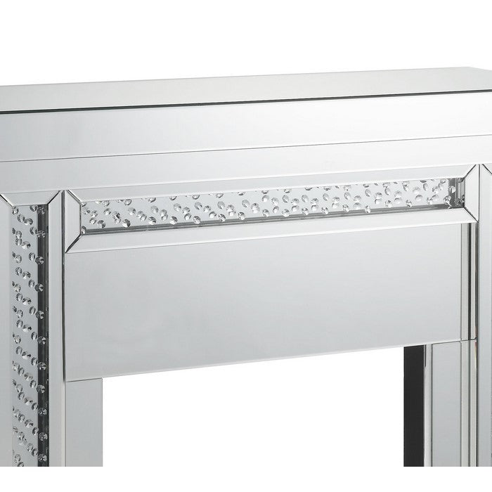 Wood and Mirror Electric Fireplace with Embedded Faux Crystals, Clear