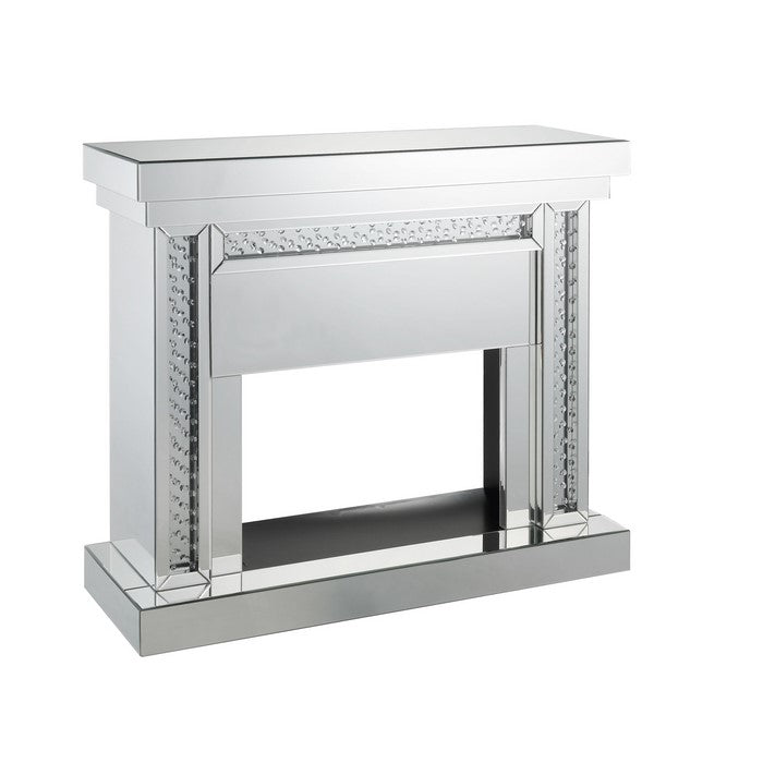 Wood and Mirror Electric Fireplace with Embedded Faux Crystals, Clear