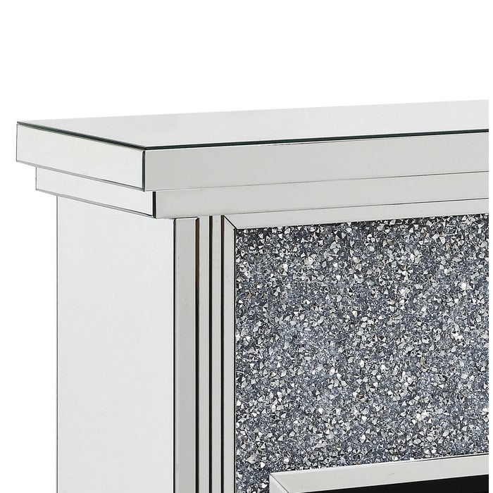 Wood and Mirror Electric Fireplace with Faux Crystals Inlay, Clear and Black