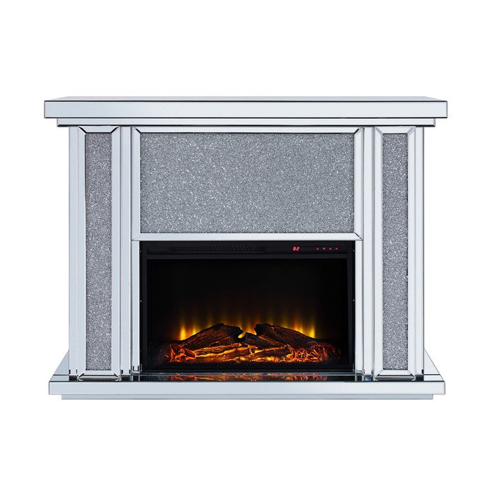 Wood and Mirror Electric Fireplace with Faux Crystal Dusted Face, Clear and Black
