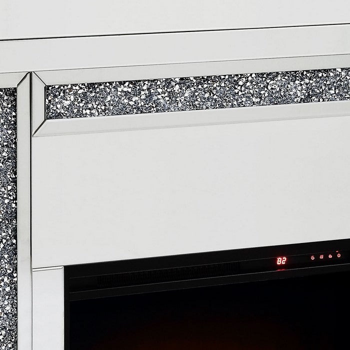 Wood and Mirror Electric Fireplace with Faux Crystal Dusted Columns, Clear