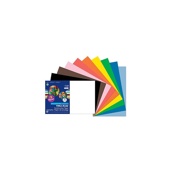 Pacon Tru-Ray Construction Paper, 12-Inches by 18-Inches, 50-Count, Assorted (103063)