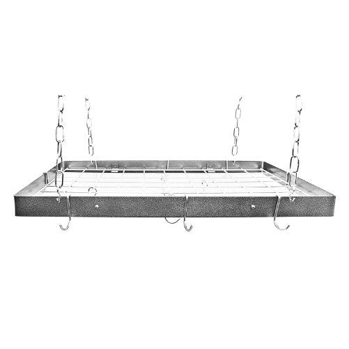 Rogar Hammered Steel Rectangular Pot Rack with Grid and Chrome Accessories 30-in.