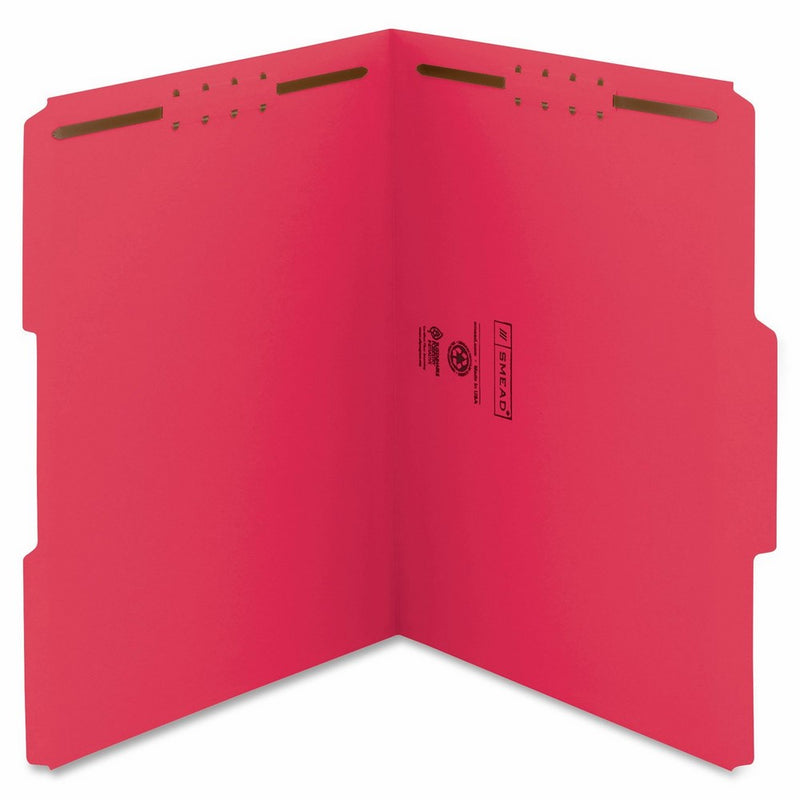Smead Fastener File Folder, 2 Fasteners, Reinforced 1/3-Cut Tab, Letter Size, Red, 50 per Box (12740)