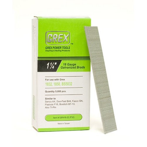 GREX GBN18-32 18 Gauge 1-1/4-Inch Length Galvanized Brad Nails (5,000 per box)