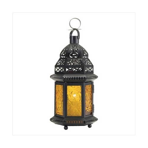 Gifts & Decor Yellow Glass Moroccan Lantern Candle Holder Light Decor