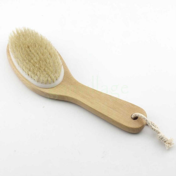 100% Natural Boar Bristle Body Brush with Contoured Wooden Handle