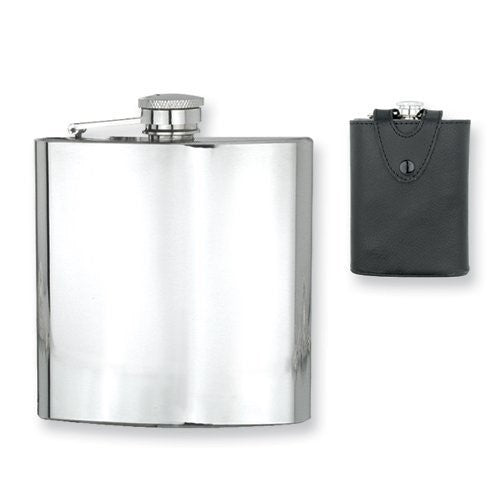 Jewelry Adviser Gifts Black Leather Case Polished Stainless Steel 6oz Hip Flask