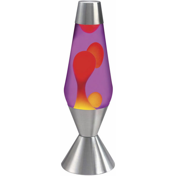 Lava the Original 16.3-Inch Silver Base Lamp with Yellow Wax in Purple Liquid