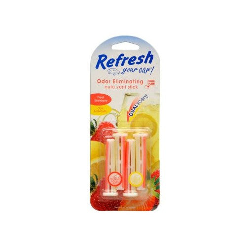 Refresh Your Car 09593 Dual Scent Vent Stick, Fresh Strawberry and Cool Lemonade, 4 Per Pack
