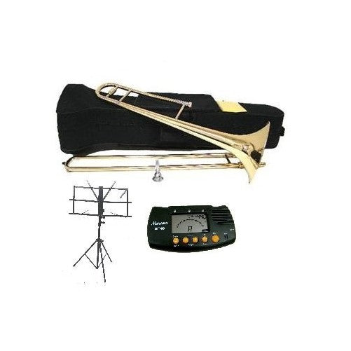 Merano Gold B Flat Tenor Slide Trombone with Zippered Carrying CaseMetro TunerBlack Music Stand
