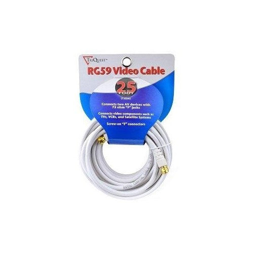 Sela 25-Feet TriQuest Coaxial Male to Male RG59 Video Cable with Gold-Plated Connectors, White (5625W)