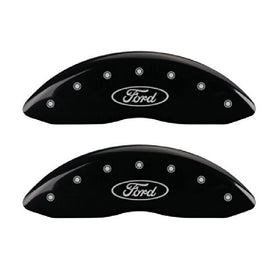 MGP Caliper Covers 10219SFRDBK Ford Oval Logo Type Caliper Cover with Black Powder Coat Finish and Silver Characters, (Set of 4)