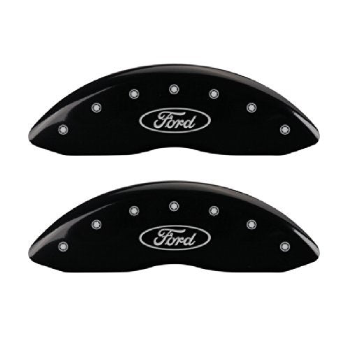 MGP Caliper Covers 10219SFRDBK Ford Oval Logo Type Caliper Cover with Black Powder Coat Finish and Silver Characters, (Set of 4)