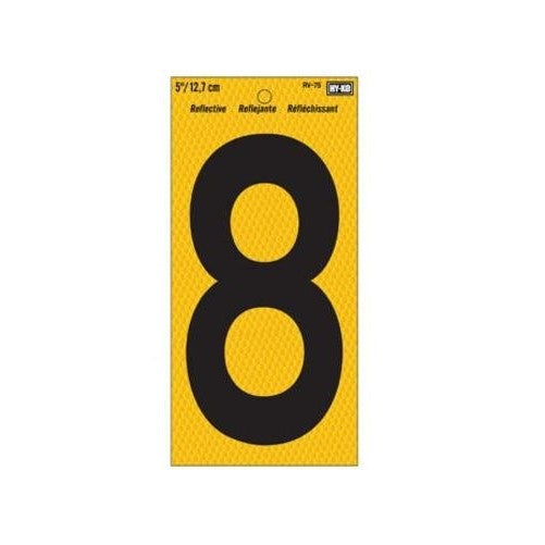 Hy-Ko RV-75/8 5" Black/Yellow Vinyl Self-Stick Reflective House Number 8