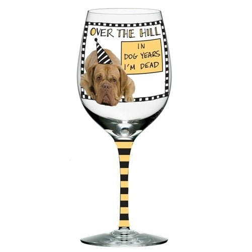 Enesco Hoots 'N Howlers Over The Hill "In Dog Years I'm Dead" Wine Glass, 8.875-Inch