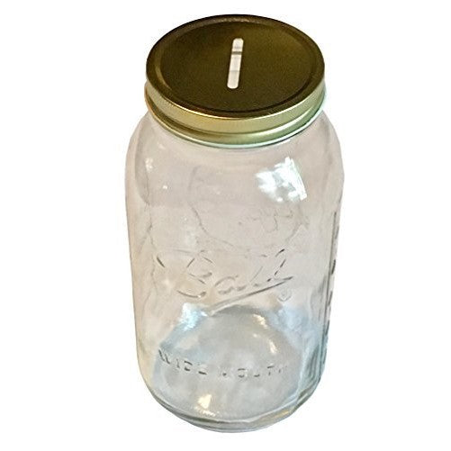 1 Mason Jar with Slotted Lid Insert Wide Mouth Half Gallon 64oz Piggy Bank for All Ages