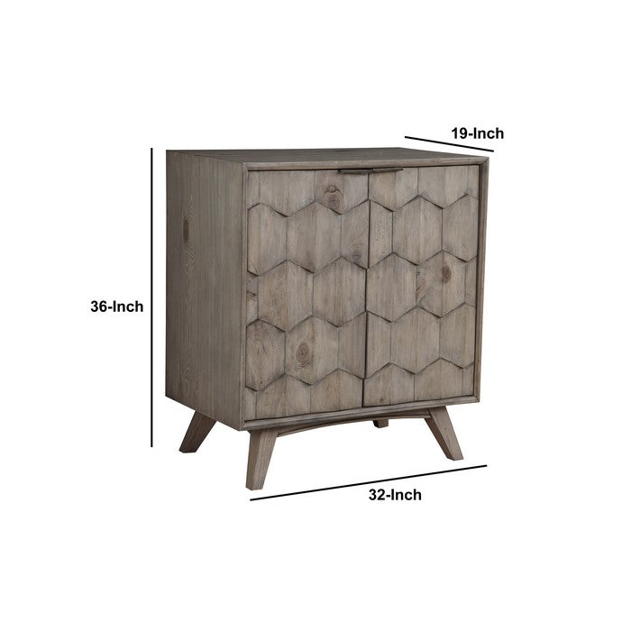 Transitional Style Wooden Bar Cabinet With Two Door Cabinets and Flared Legs, Gray