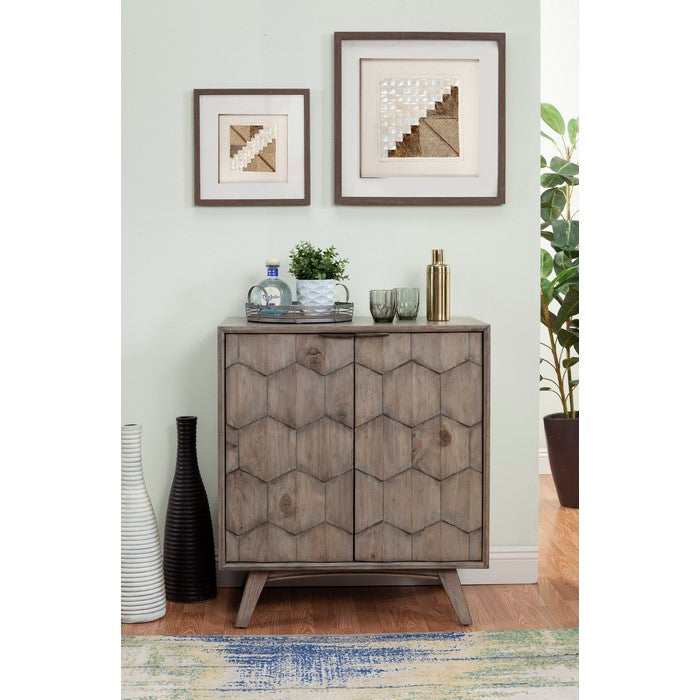Transitional Style Wooden Bar Cabinet With Two Door Cabinets and Flared Legs, Gray