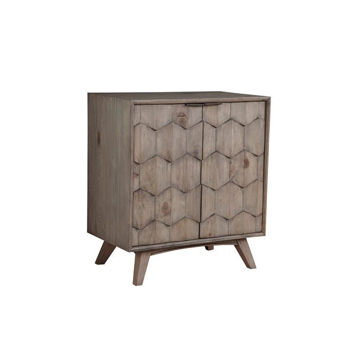 Transitional Style Wooden Bar Cabinet With Two Door Cabinets and Flared Legs, Gray