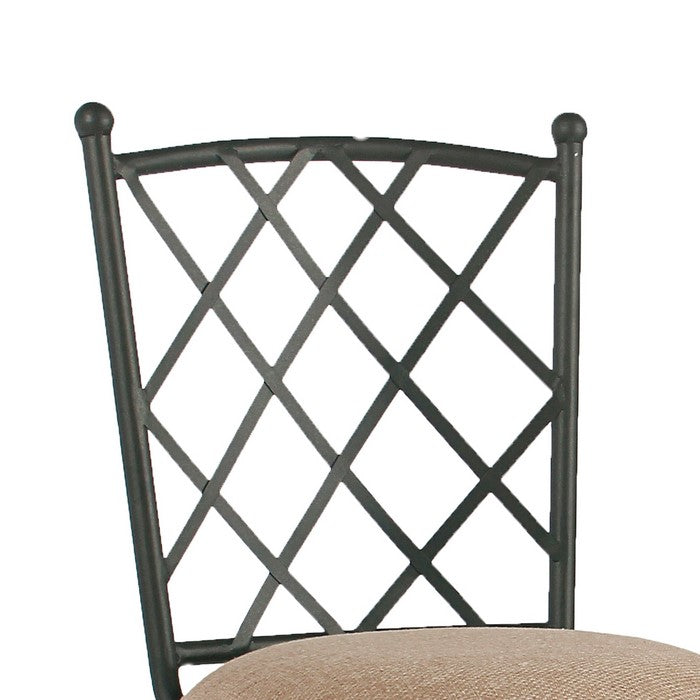 Metal Framed Counter Stool with Fabric Upholstered seat and Designer Back, Beige and Black